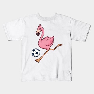 Cartoon flamingo playing soccer Kids T-Shirt